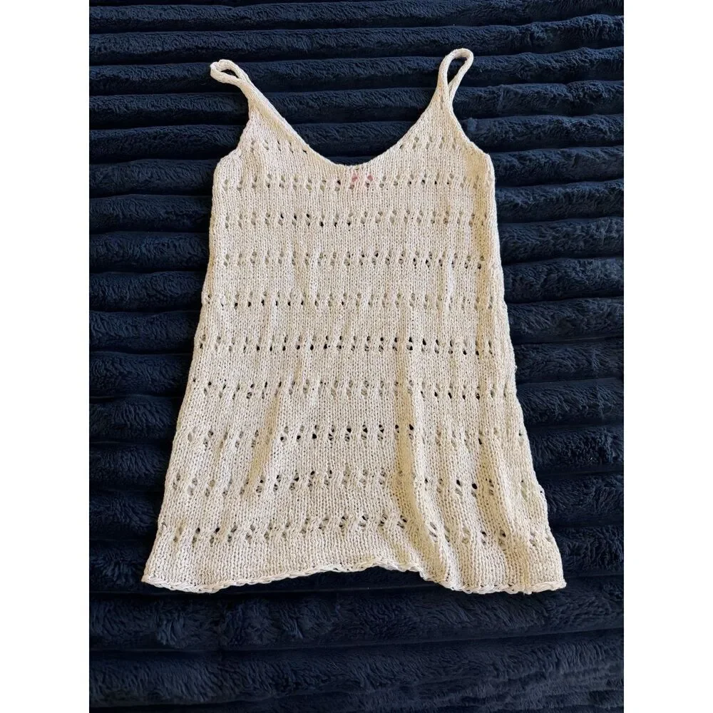 Lilly Pulitzer Open Knit Tank Top Cream Gold Metallic Shimmer Size XS Sleeveless - Picture 2 of 5